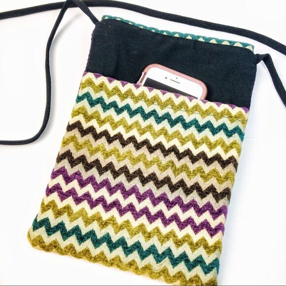 Handmade Chevron Fabric Pouch Crossbody Bag - Picture 3 of 8